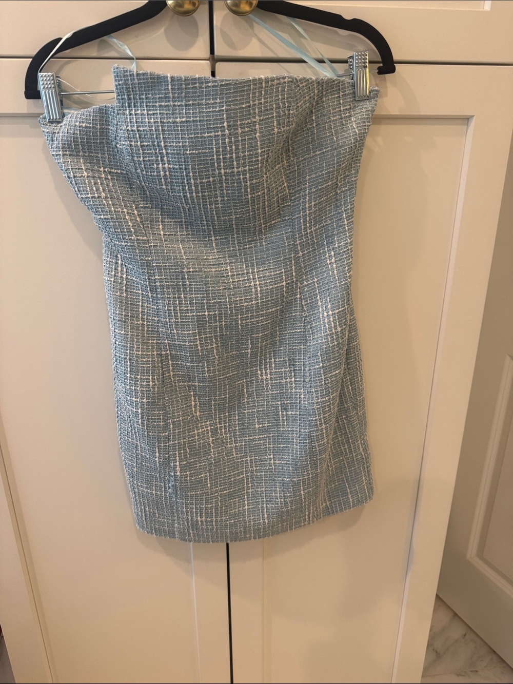 NDB Light Blue Strapless Textured TWEED Mini DRESS